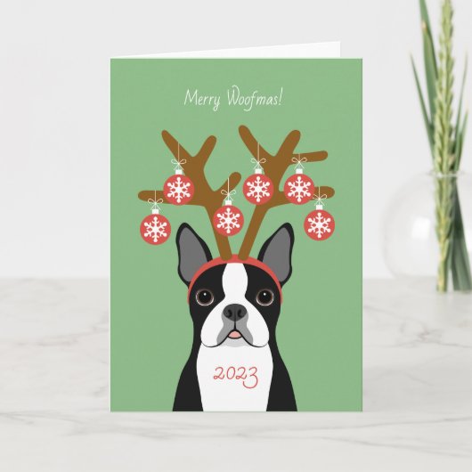 Boston Terrier Weihnachtskarte Feiertagskarte (Vorderseite)