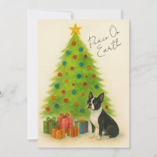Boston Terrier Weihnachtskarte – Frieden auf Erden Feiertagskarte