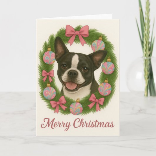 Boston Terrier Weihnachtskarte Karte (Vorderseite)