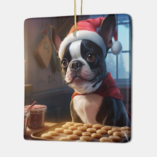 Boston Terrier Weihnachtskost Feiertag Keramikornament (Links)