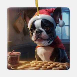Boston Terrier Weihnachtskost Feiertag Keramikornament