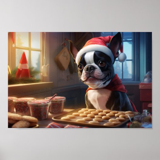 Boston Terrier Weihnachtskost Feiertag Poster (Vorne)