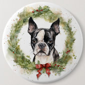 Boston Terrier Weihnachtskranz Festlicher Hund Button (Vorderseite)