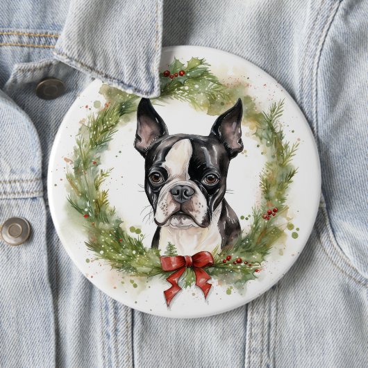 Boston Terrier Weihnachtskranz Festlicher Hund Button (Beispiel)