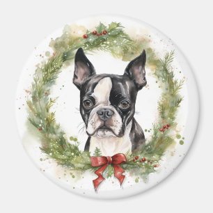 Boston Terrier Weihnachtskranz Festlicher Hund Magnet