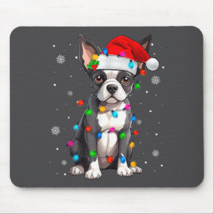 Boston Terrier Weihnachtsmann Santa Hut Mousepad