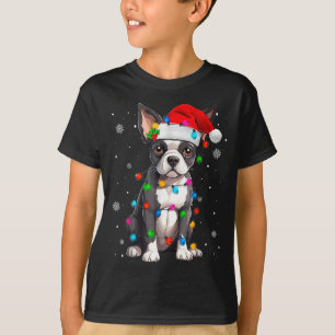 Boston Terrier Weihnachtsmann Santa Hut T-Shirt