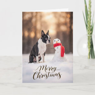 Boston Terrier Weihnachtsmann Schneemann Feiertagskarte