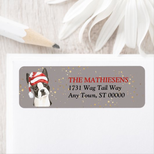 Boston Terrier Weihnachtsmannmütze Address Label (Insitu)
