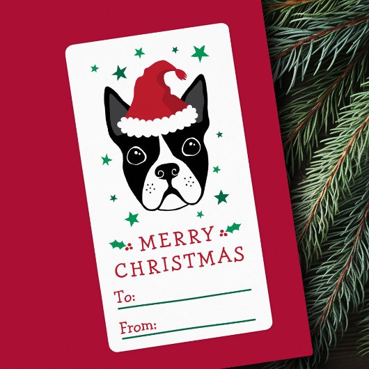 Boston Terrier Weihnachtsmannmütze Frohe Weihnacht