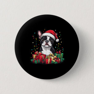 Boston Terrier Weihnachtsmannmütze Funny Christmas Button