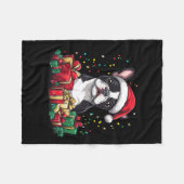 Boston Terrier Weihnachtsmannmütze Funny Christmas Fleecedecke (Vorderseite (Horizontal))