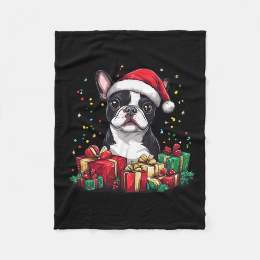Boston Terrier Weihnachtsmannmütze Funny Christmas Fleecedecke (Vorderseite)