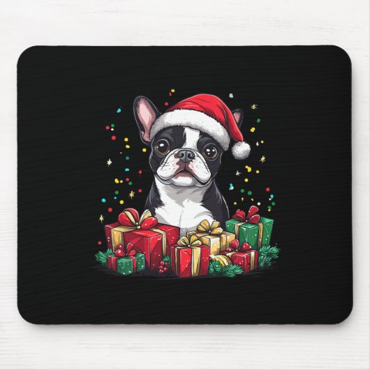 Boston Terrier Weihnachtsmannmütze Funny Christmas Mousepad (Vorne)