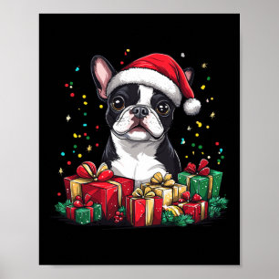 Boston Terrier Weihnachtsmannmütze Funny Christmas Poster