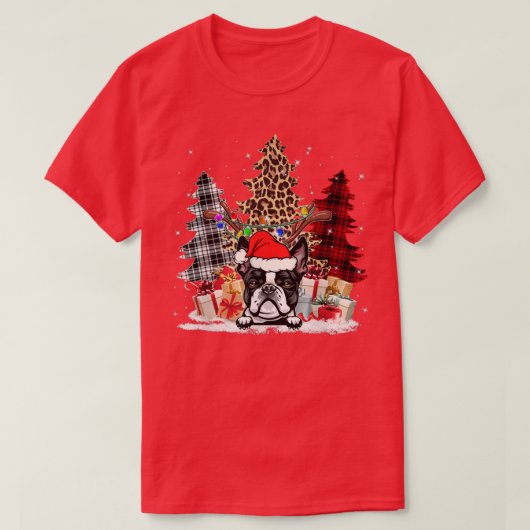 Boston Terrier Weihnachtsmannmütze Light Buffalo K T-Shirt (Design vorne)