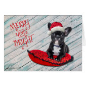 Boston Terrier Weihnachtsmannmütze Weihnachtskarte (Vorderseite (Horizontal))
