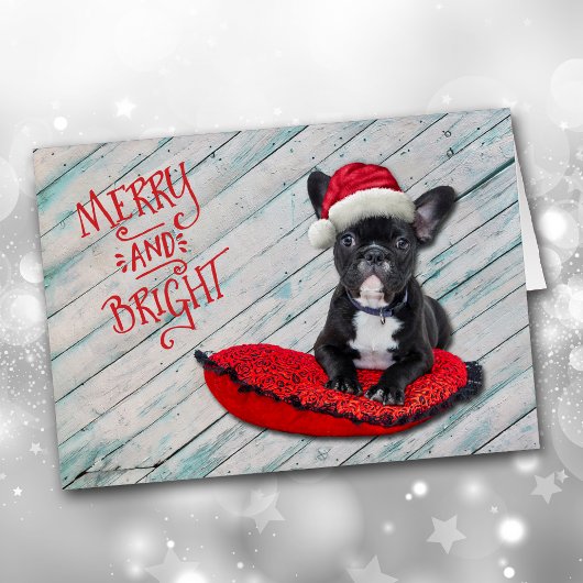 Boston Terrier Weihnachtsmannmütze Weihnachtskarte