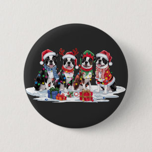 Boston Terrier Weihnachtsmannmütze will Weihnachte Button
