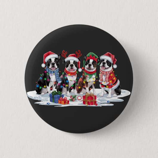 Boston Terrier Weihnachtsmannmütze will Weihnachte Button (Vorderseite)