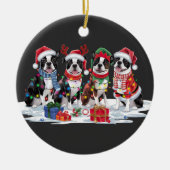 Boston Terrier Weihnachtsmannmütze will Weihnachte Keramik Ornament (Vorne)