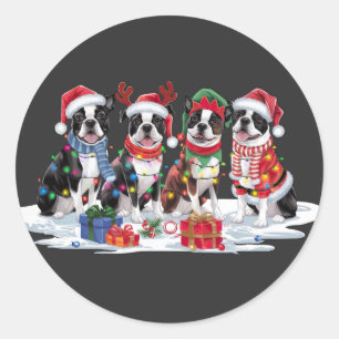 Boston Terrier Weihnachtsmannmütze will Weihnachte Runder Aufkleber