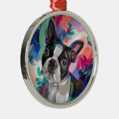 Boston Terrier Weihnachtsschmuck| Florenhunde Silbernes Ornament (Rechts)