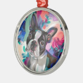 Boston Terrier Weihnachtsschmuck| Florenhunde Silbernes Ornament (Links)