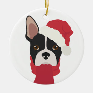 Boston Terrier Weihnachtsschmuck. Snow Keramik Ornament