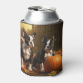 Boston Terrier Welpe Autumn Delight Pumpkin Dosenkühler (Kanne Vorderseite)