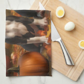 Boston Terrier Welpe Autumn Delight Pumpkin Geschirrtuch (Viertel Falte)