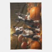 Boston Terrier Welpe Autumn Delight Pumpkin Geschirrtuch (Vertikal)