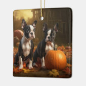 Boston Terrier Welpe Autumn Delight Pumpkin Keramikornament (Links)