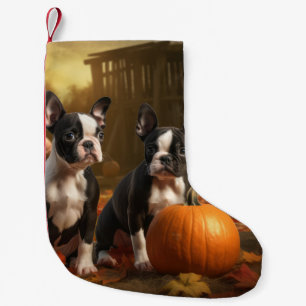 Boston Terrier Welpe Autumn Delight Pumpkin Kleiner Weihnachtsstrumpf