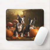 Boston Terrier Welpe Autumn Delight Pumpkin Mousepad (Mit Mouse)
