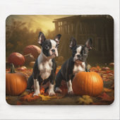 Boston Terrier Welpe Autumn Delight Pumpkin Mousepad (Vorne)