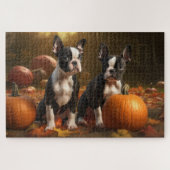 Boston Terrier Welpe Autumn Delight Pumpkin Puzzle (Horizontal)