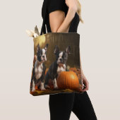 Boston Terrier Welpe Autumn Delight Pumpkin Tasche (Von Nahem)