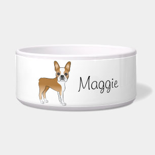 Boston Terrier Welpe Cartoon Hund Mit Namen Napf