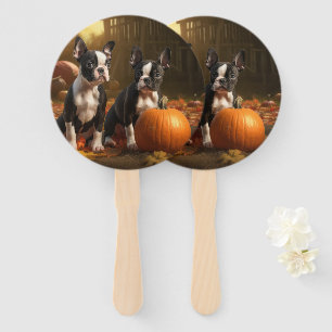 Boston Terrier Welpe Herbstfreude Kürbis Fächer