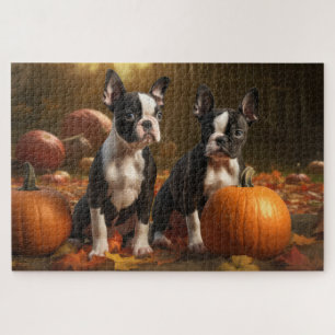 Boston Terrier Welpe Herbstfreude Kürbis Puzzle