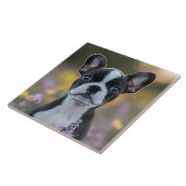 Boston Terrier Welpe Lupinenblumen Fliese (Seite)