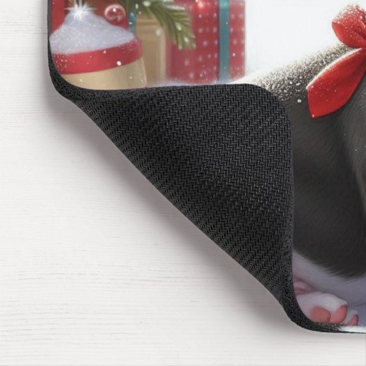 Boston Terrier Welpe mit Weihnachtsgeschmack Mousepad (Ecke)