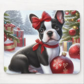 Boston Terrier Welpe mit Weihnachtsgeschmack Mousepad (Vorne)