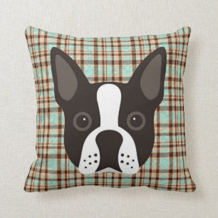 Boston-Terrier-Welpen-HundeTartan kariert Kissen