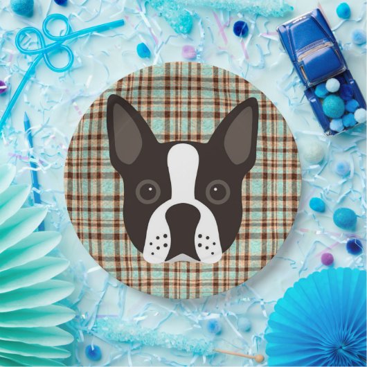Boston-Terrier-Welpen-HundeTartan kariert Pappteller (Party)