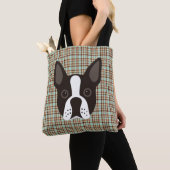 Boston-Terrier-Welpen-HundeTartan kariert Tasche (Von Nahem)