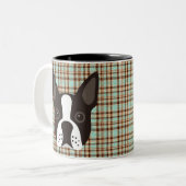 Boston-Terrier-Welpen-HundeTartan kariert Zweifarbige Tasse (Vorderseite Links)