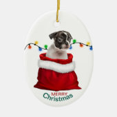 Boston Terrier Welppy in der Geschenktasche Keramik Ornament (Vorne)