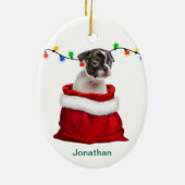 Boston Terrier Welppy in der Geschenktasche Keramik Ornament (Hinten)